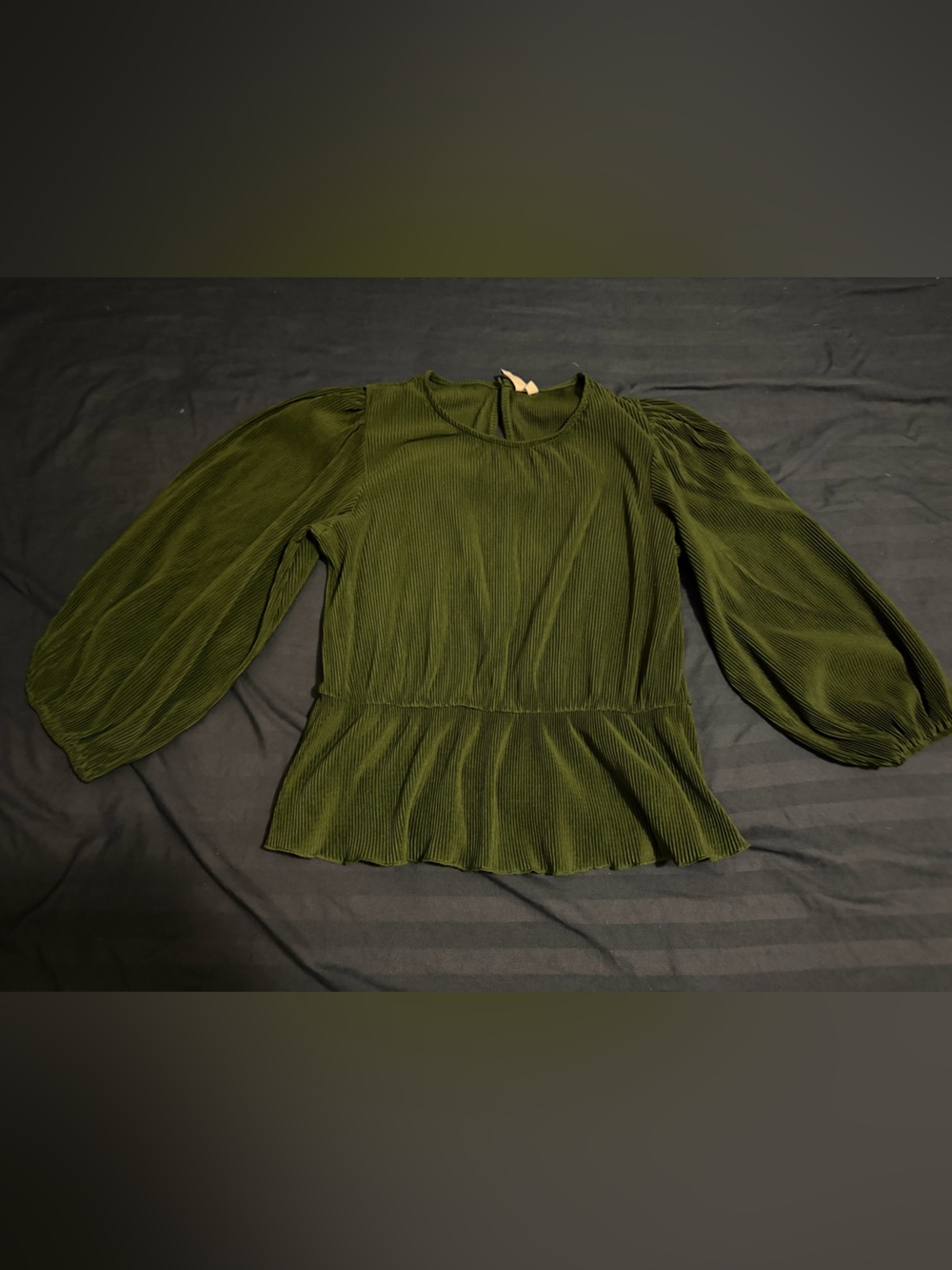 &Other Stories Olive Green Pleated Blouse with Balloon Sleeves
